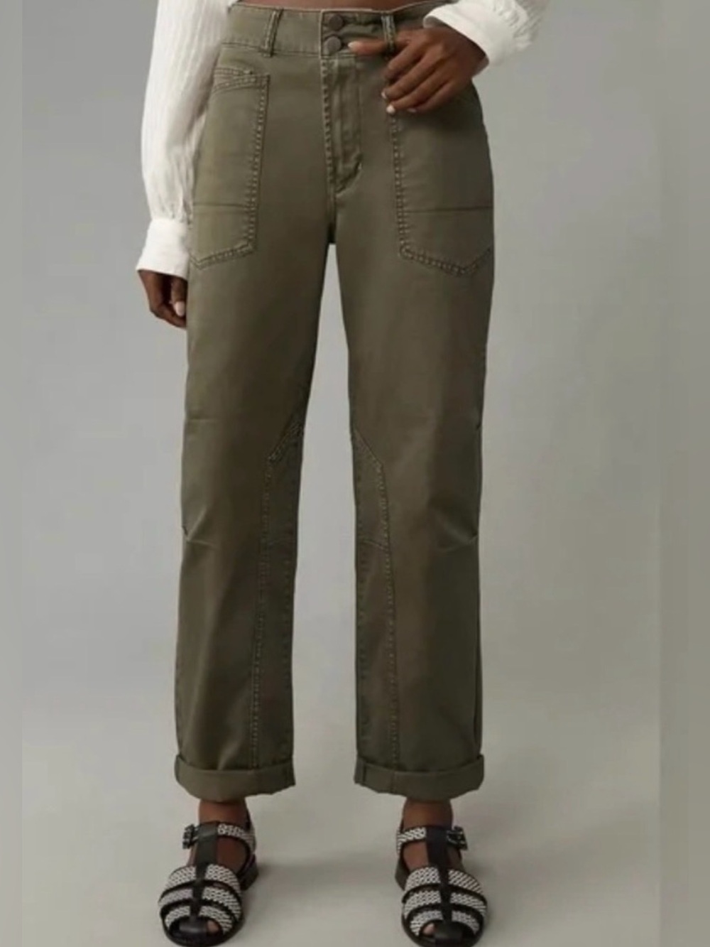 Pilcro Anthropologie The Wanderer Utility Pants Washed Olive Moss Size 26